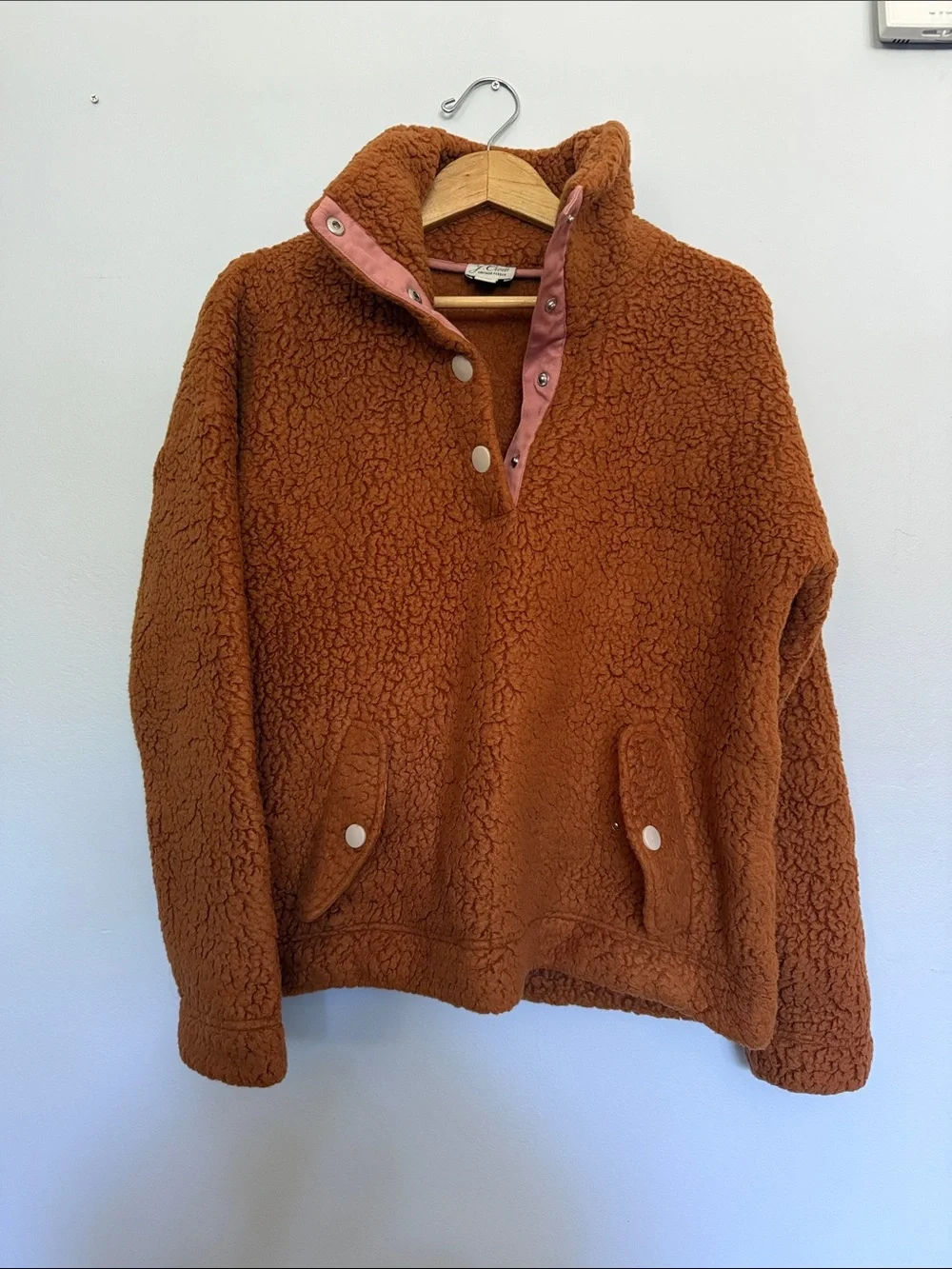 J. Crew Men's Rust Sherpa Snap Pullover